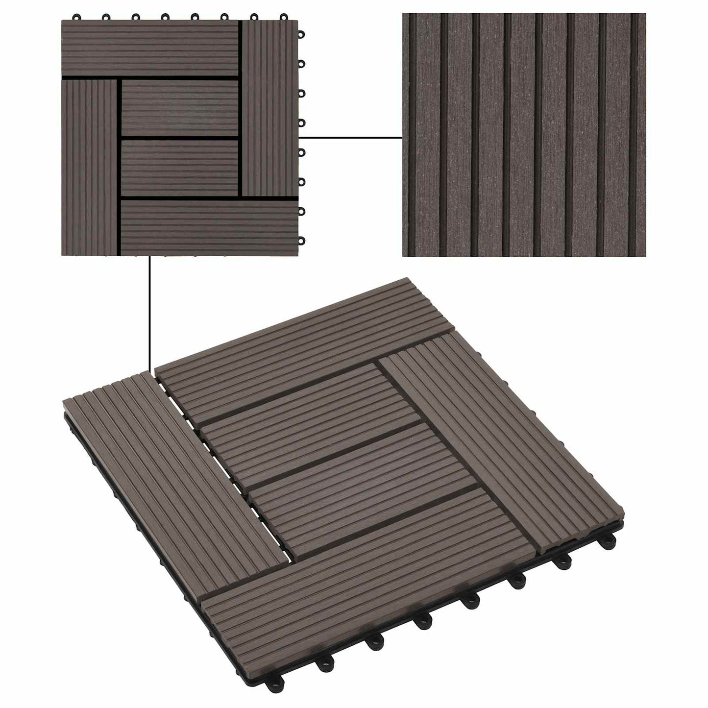 Terrassenfliese 11 stk. Dunkelbraun 30 x 30 cm WPC