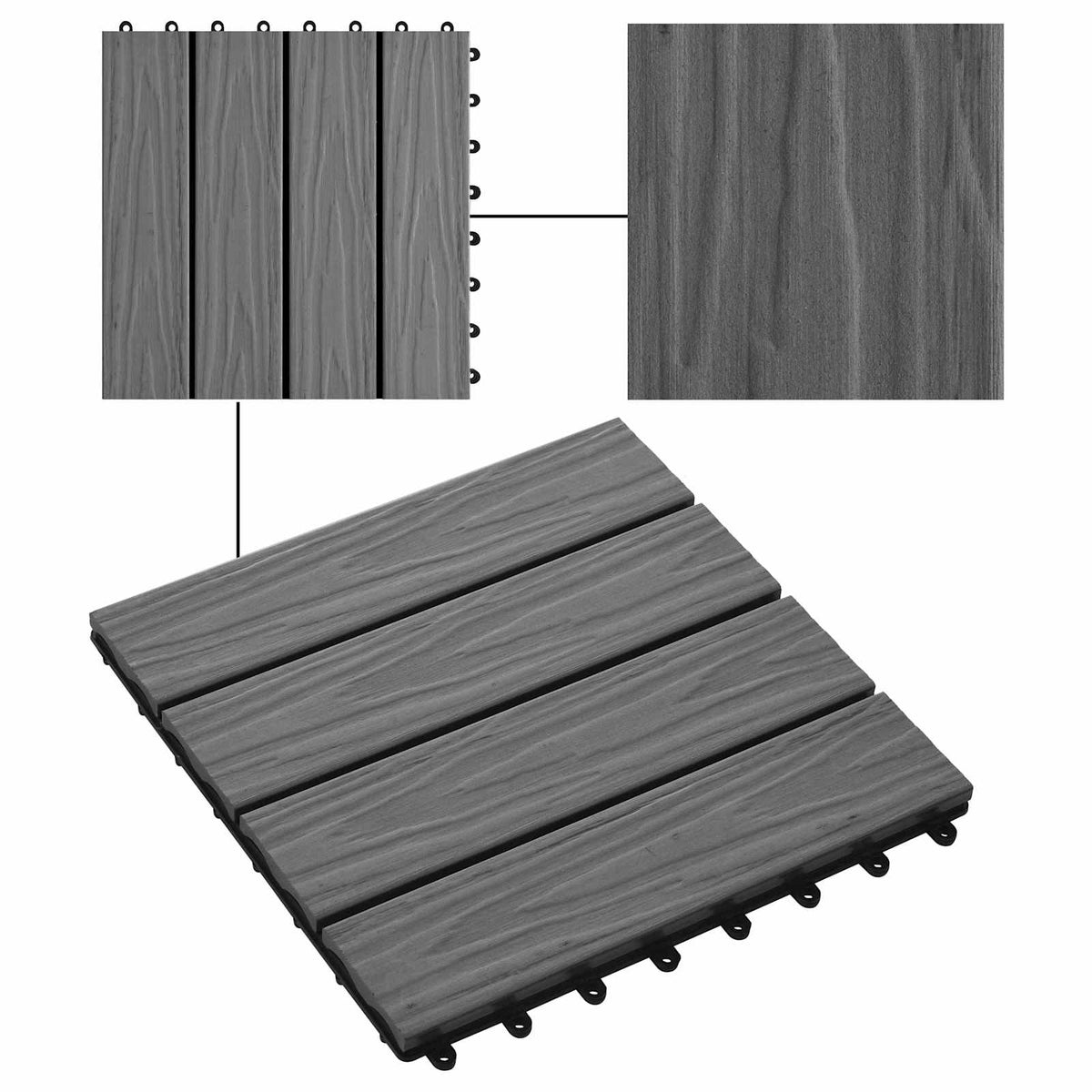 Terrassenfliese 3D-Design 11 Stk. Grau 30 x 30 cm WPC