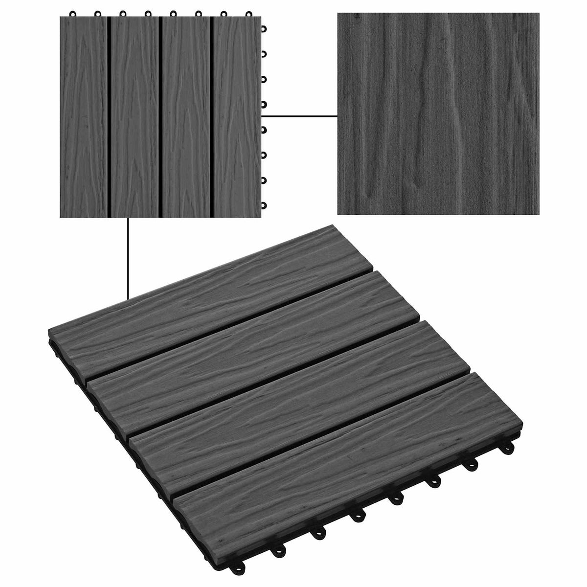 Terrassenfliese 3D-Design 11 Stk. Schwarz 30 x 30 cm WPC