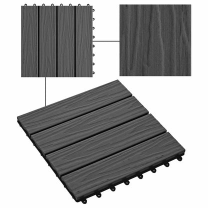 Terrassenfliese 3D-Design 11 Stk. Schwarz 30 x 30 cm WPC