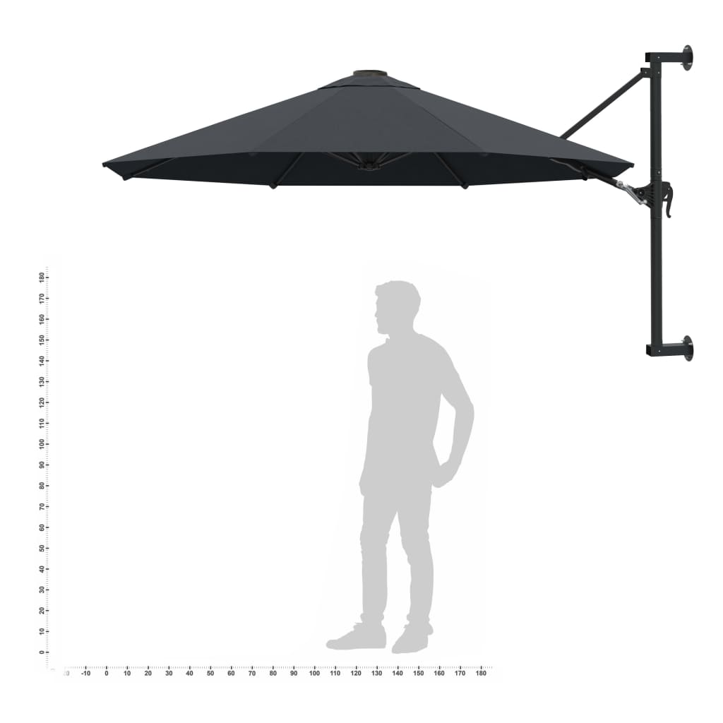 Support mural pour parasol avec mât métallique 300 cm anthracite