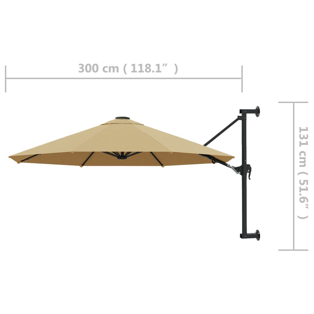 Support mural pour parasol avec mât métallique 300 cm taupe