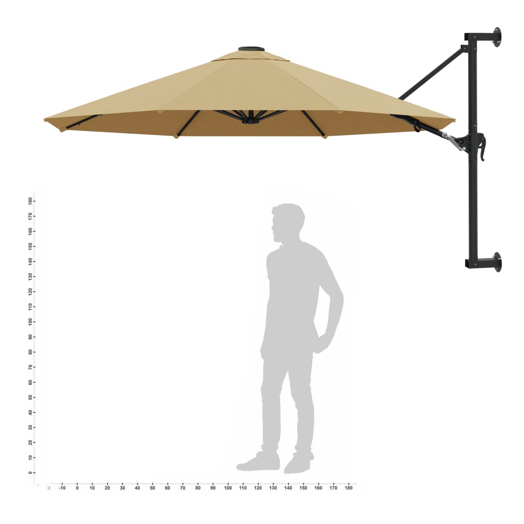 Support mural pour parasol avec mât métallique 300 cm taupe