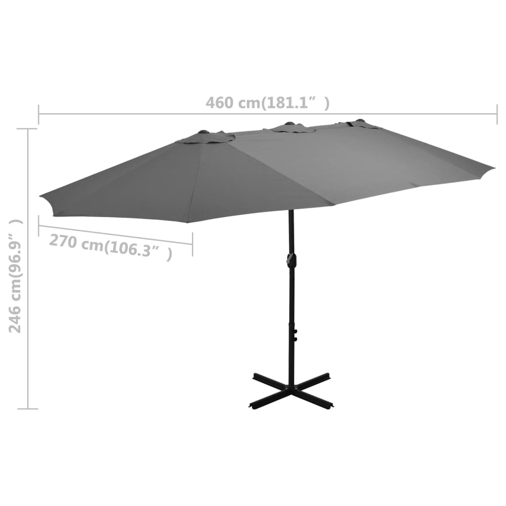 Parasol avec mât en aluminium 460 x 270 cm anthracite