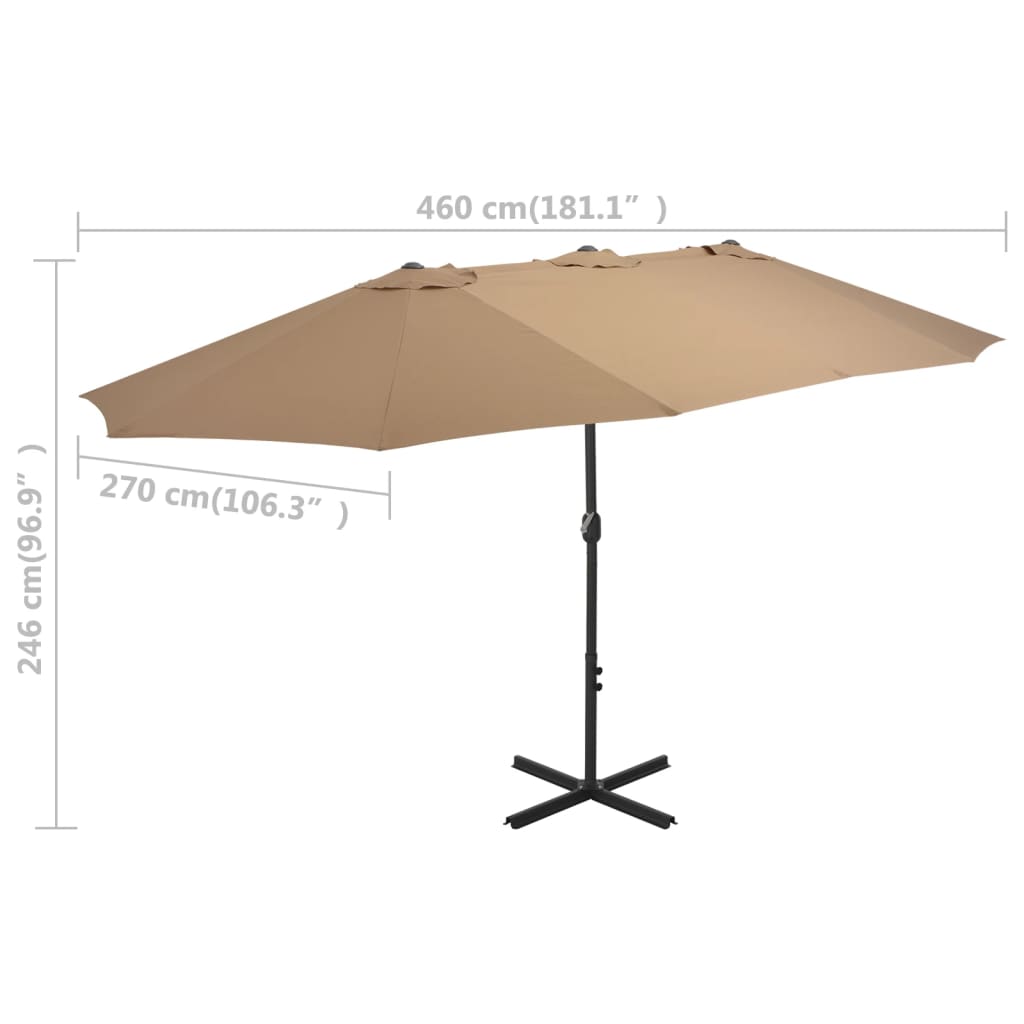 Parasol avec mât en aluminium 460x270 cm taupe