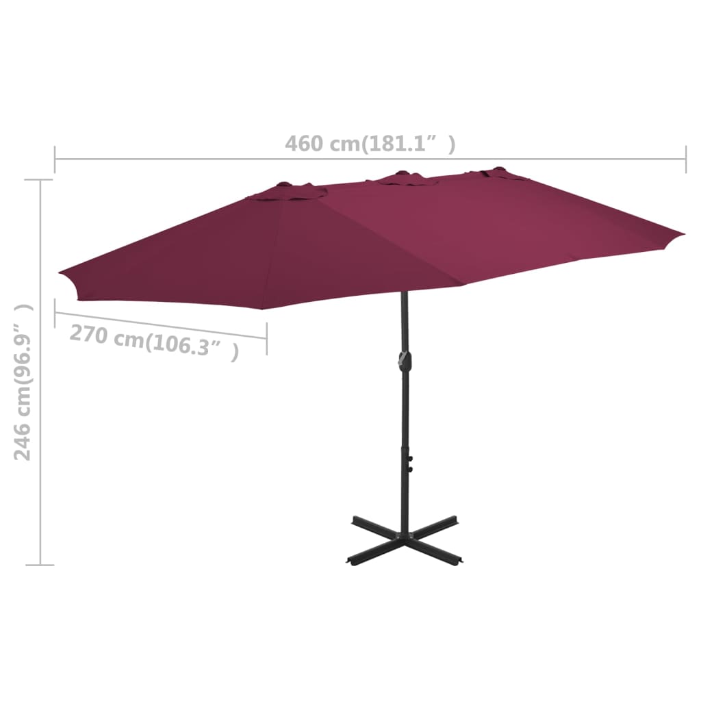 Parasol avec mât en aluminium 460 x 270 cm Rouge Bordeaux