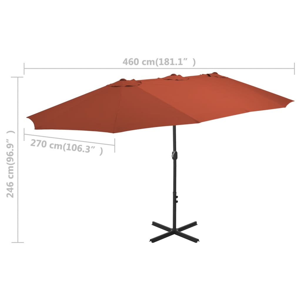 Parasol avec mât en aluminium 460x270 cm rouge terre cuite