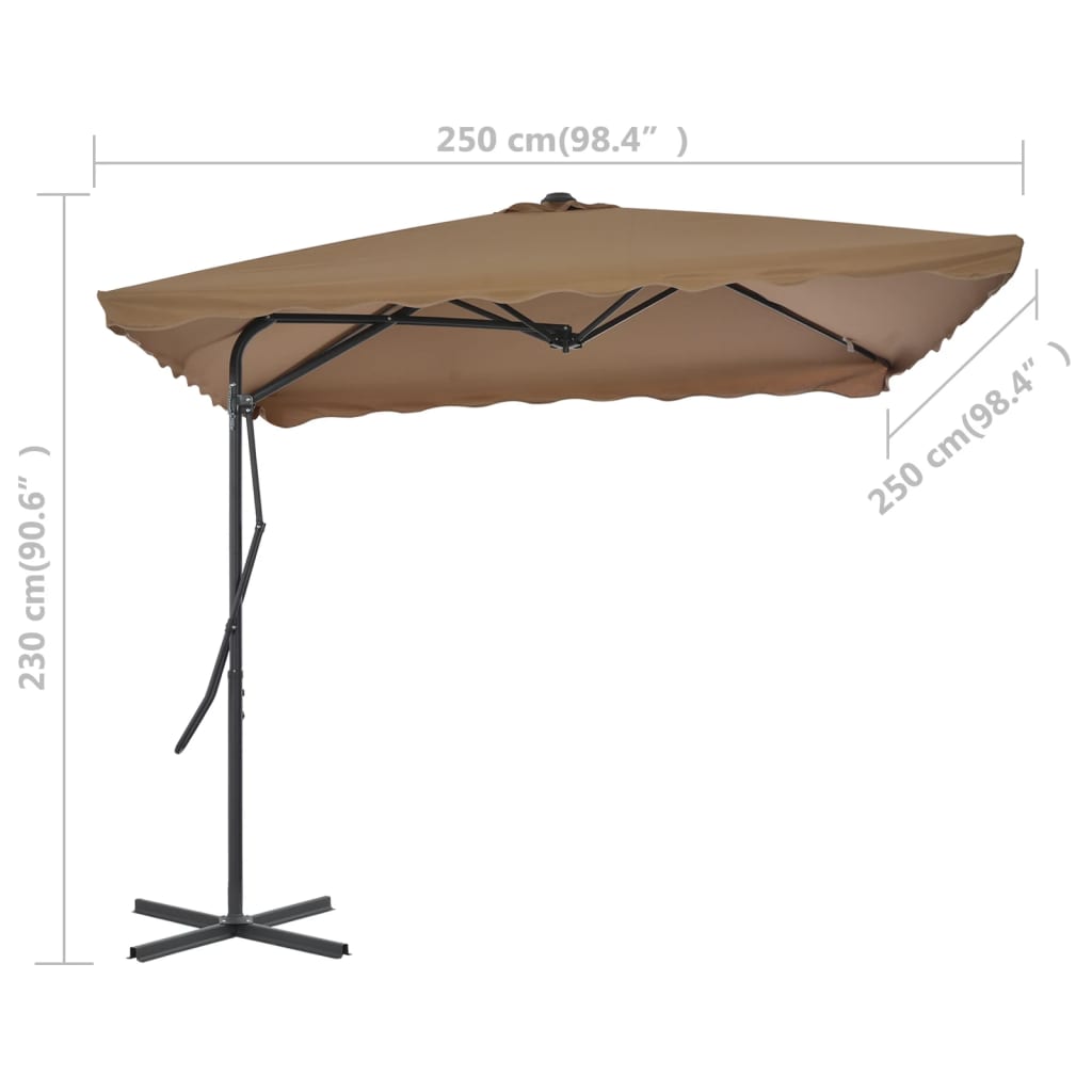 Parasol avec mât en acier 250 x 250 cm taupe