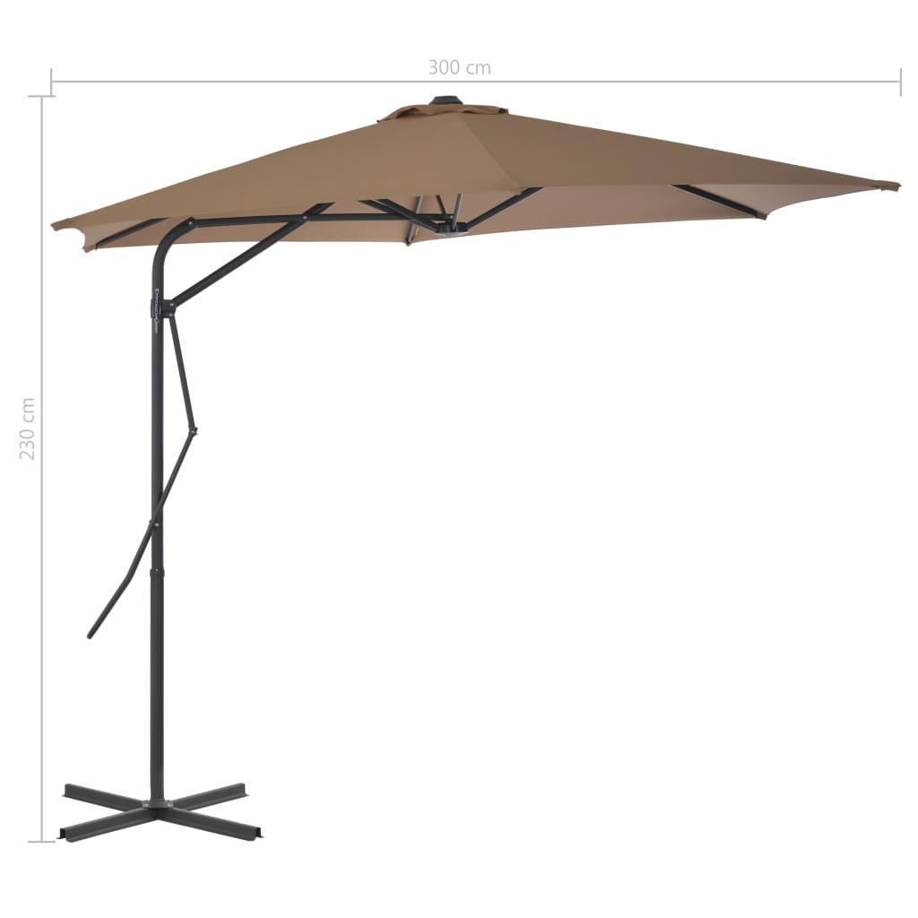 Parasol avec mât en acier 300 cm taupe