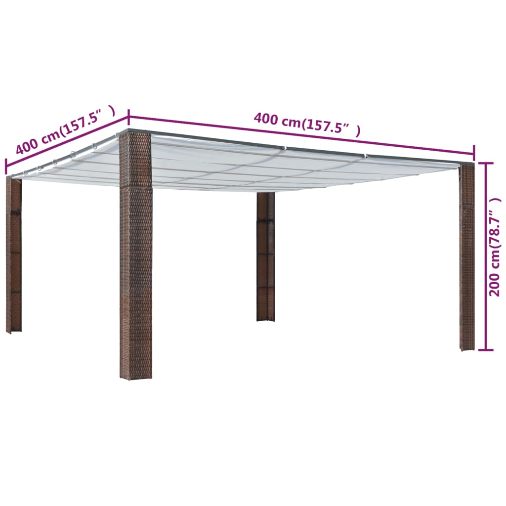 Pavillon mit Dach Poly Rattan 400x400x200 cm Braun und Creme
