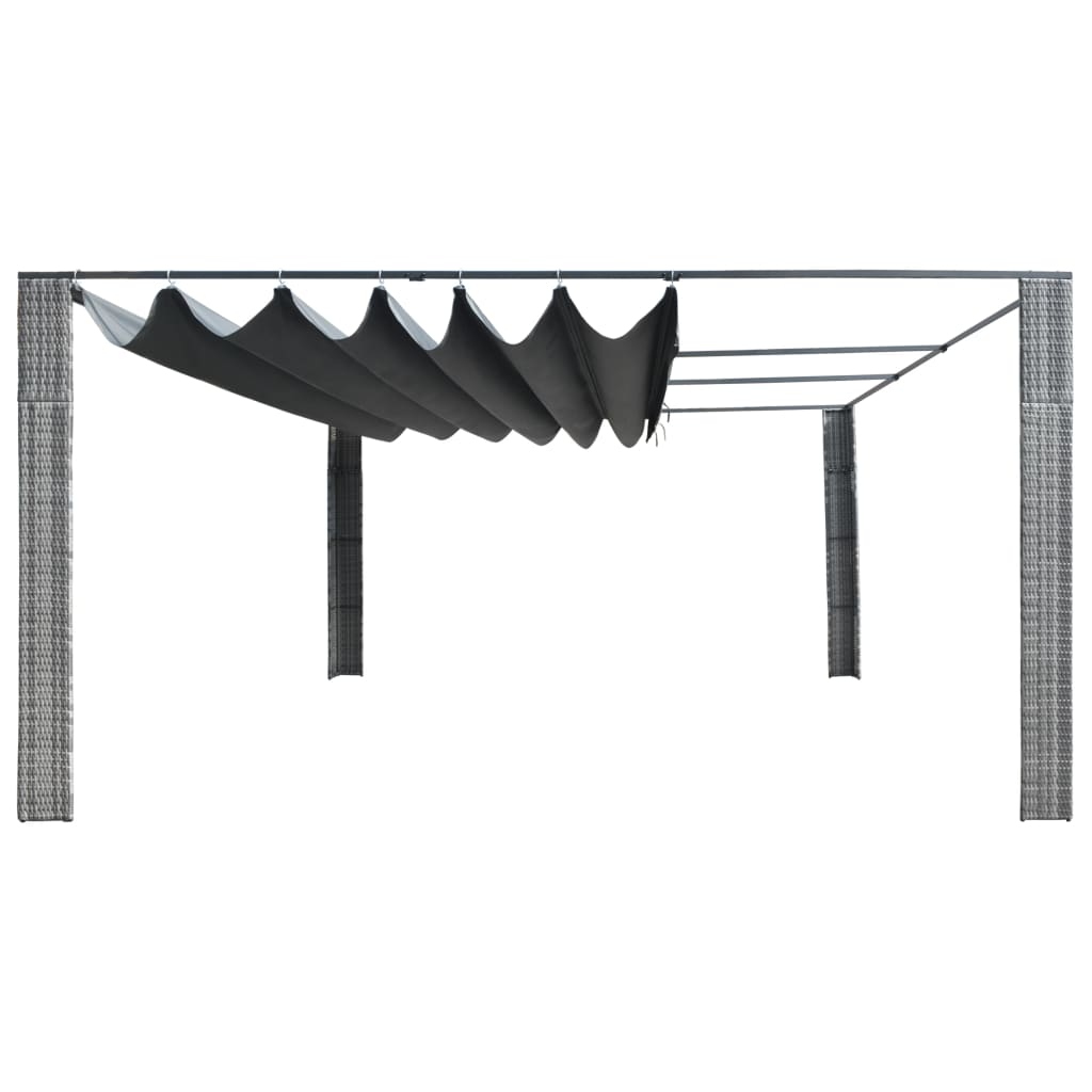 Pavillon mit Schiebedach Poly Rattan 400x400x200 cm Grau