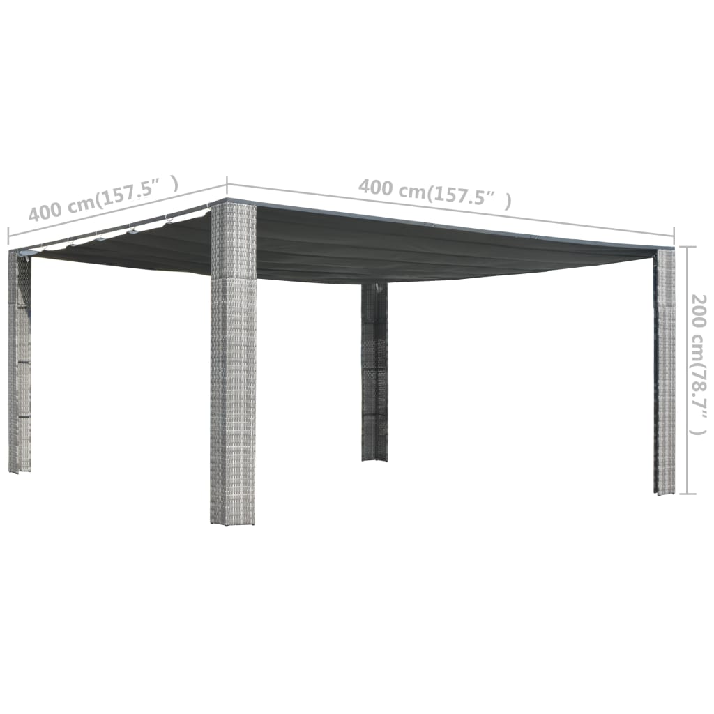 Pavillon mit Schiebedach Poly Rattan 400x400x200 cm Grau