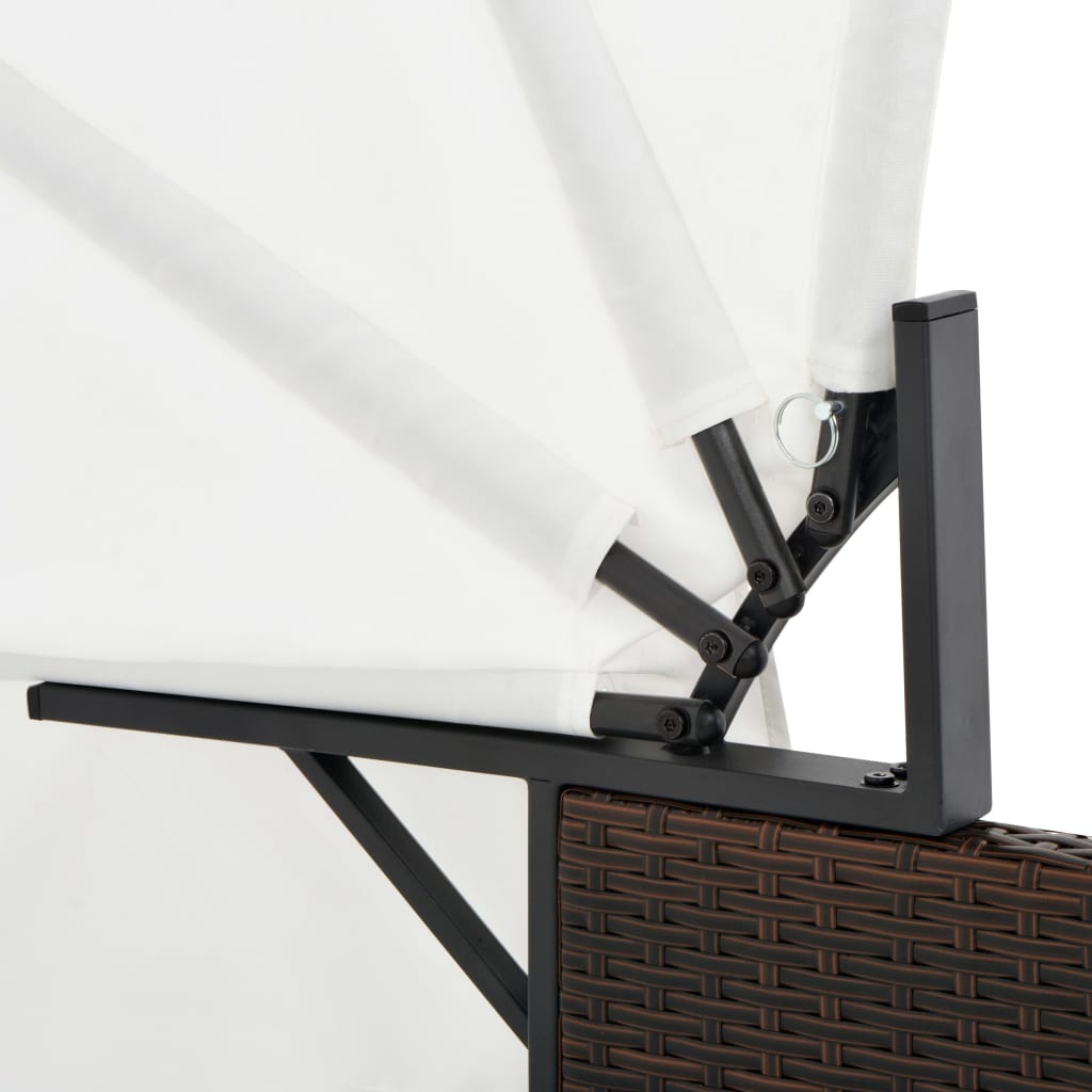 2-Personen-Sonnenliege mit Sonnendach Poly Rattan Braun