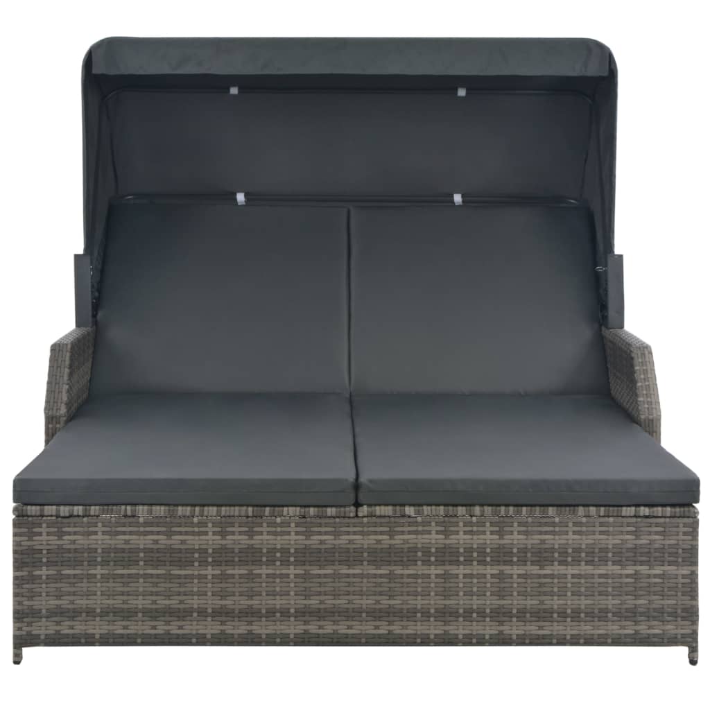 2-Personen-Sonnenliege mit Sonnendach Poly Rattan Grau