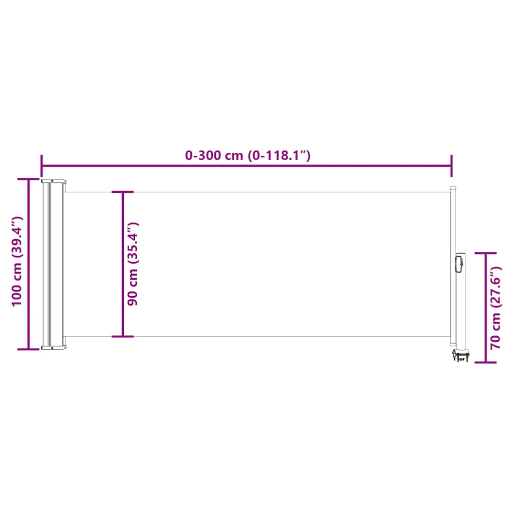 Ausziehbare Seitenmarkise 100 x 300 cm Creme