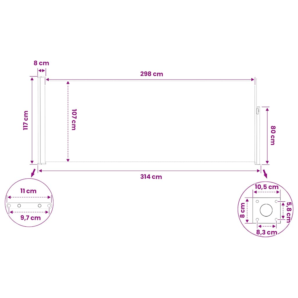 Ausziehbare Seitenmarkise 117×314 cm Grau
