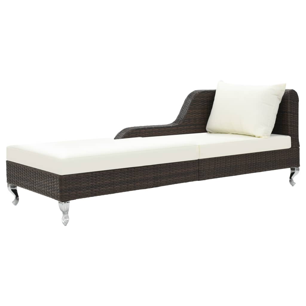 Sonnenliege mit Auflage Poly Rattan Braun
