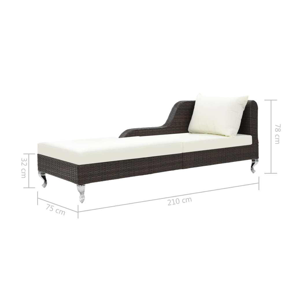 Sonnenliege mit Auflage Poly Rattan Braun