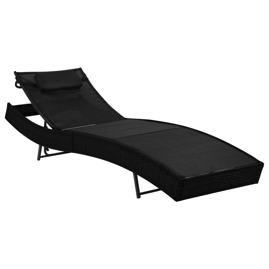 Bain de soleil avec coussin poly rotin noir