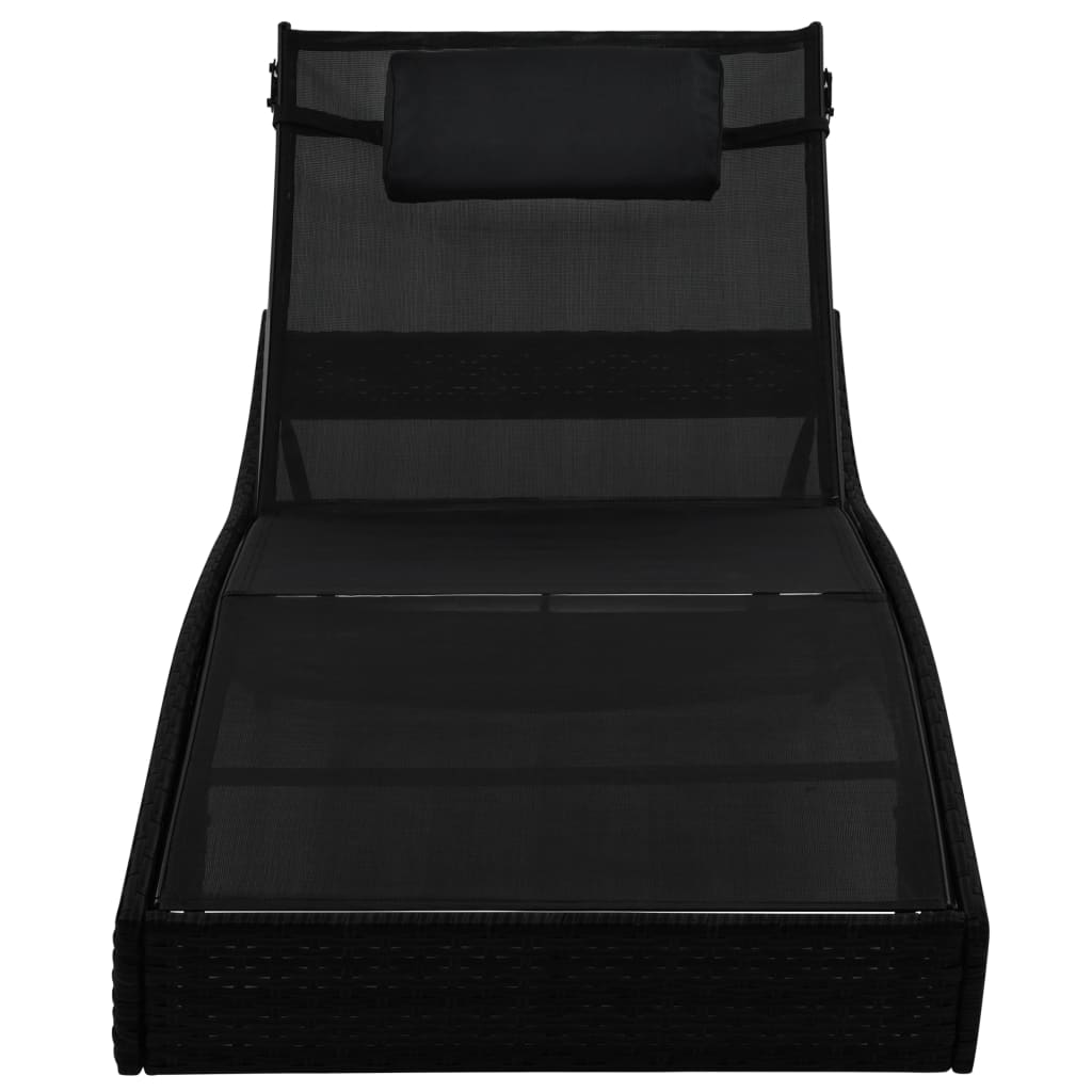 Bain de soleil avec coussin poly rotin noir