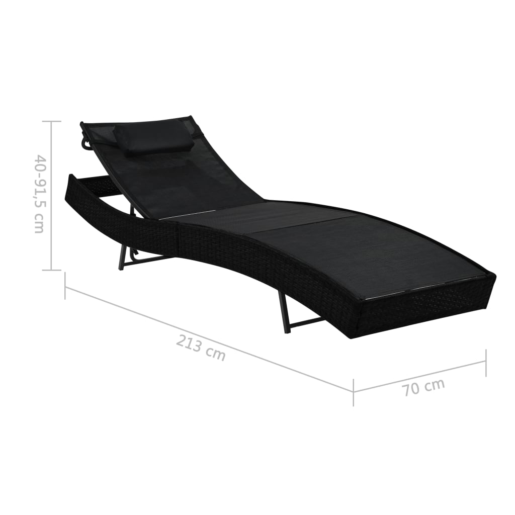 Bain de soleil avec coussin poly rotin noir