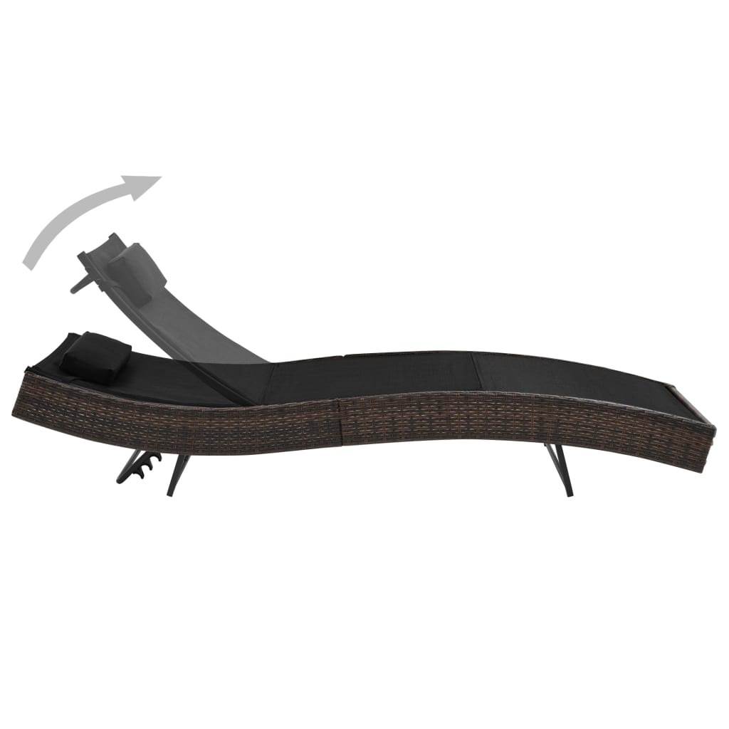 Sonnenliegen 2 Stk. mit Tisch Poly Rattan und Textilene Braun