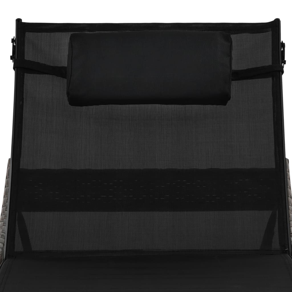 Sonnenliegen 2 Stk. mit Tisch Poly Rattan und Textilene Braun