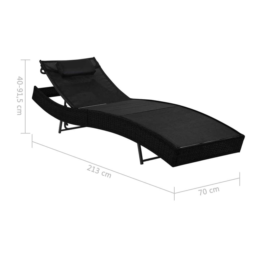 Bains de soleil 2 pcs avec table poly rotin et textilène noir