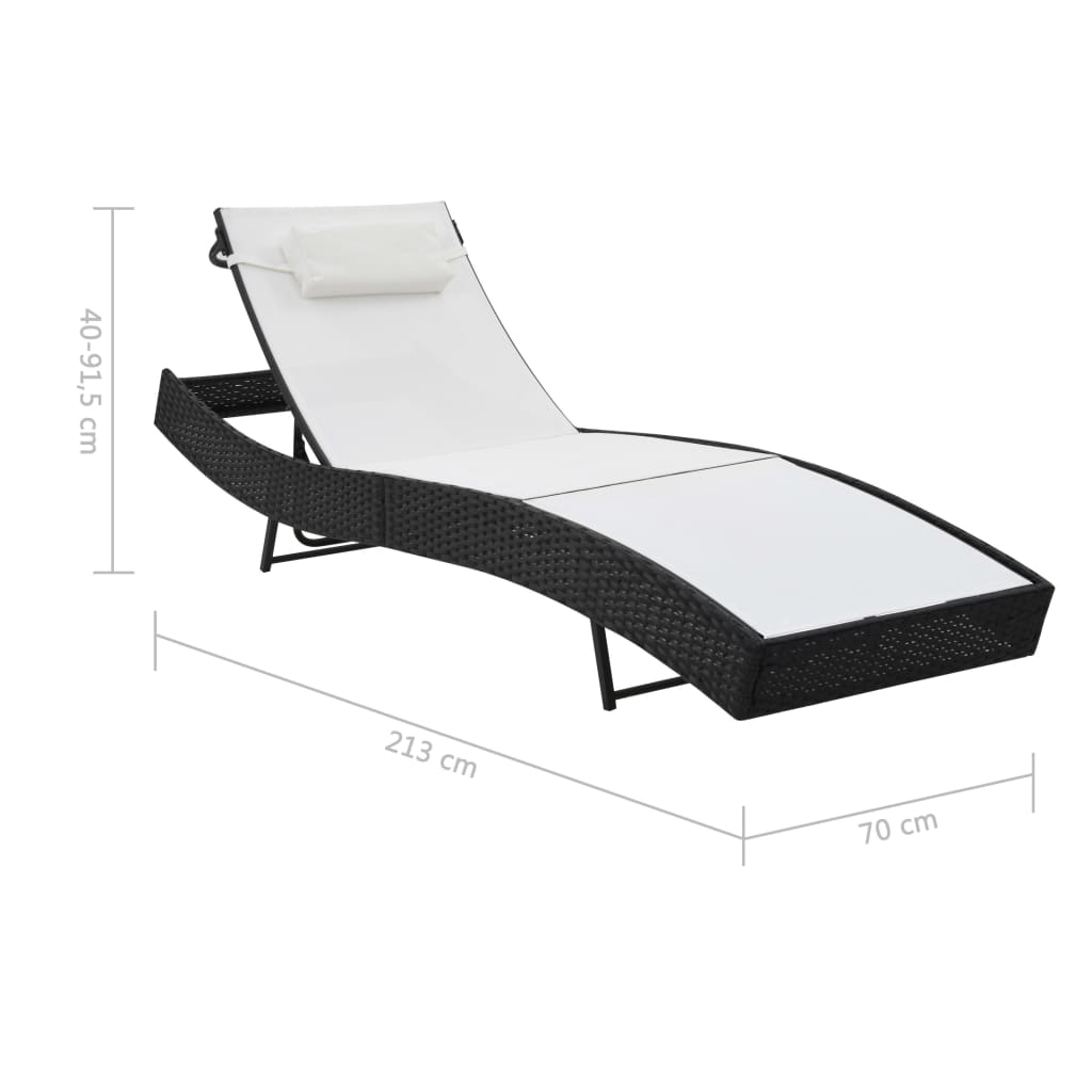 Bains de soleil 2 pcs avec table poly rotin et textilène noir