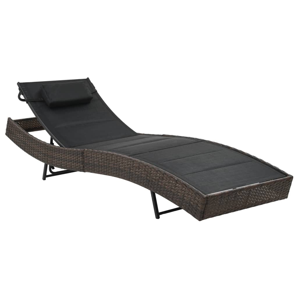 Sonnenliege Poly Rattan und Textilene Braun