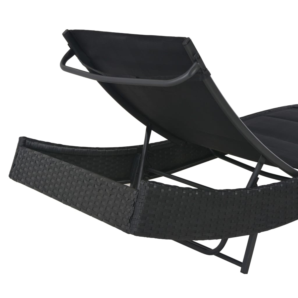 Sonnenliege Poly Rattan und Textilene Schwarz