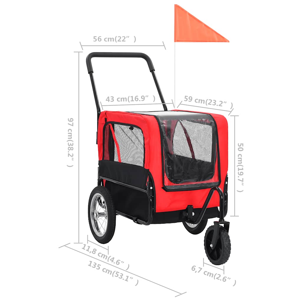 2-in-1 Fahrradanhänger für Hunde und Buggy Rot und Schwarz