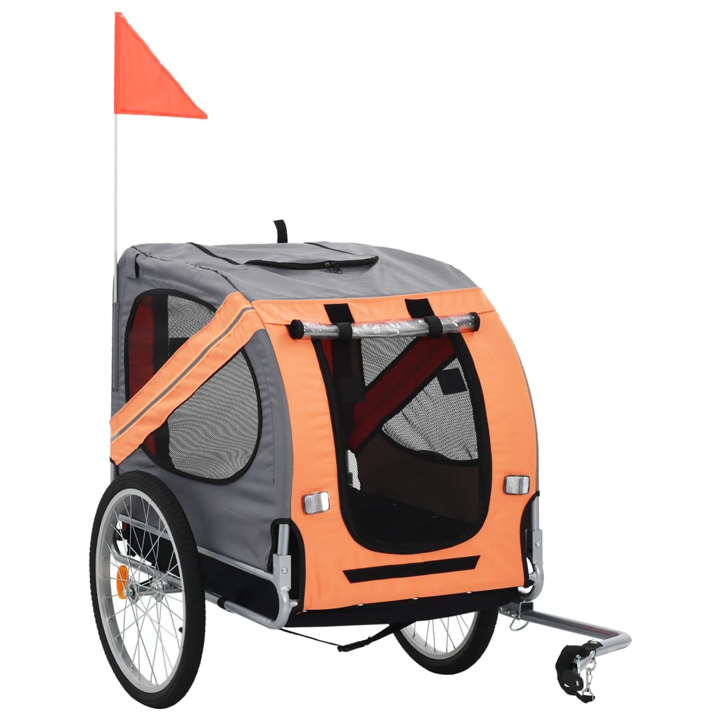 Remorque vélo pour chiens orange et gris