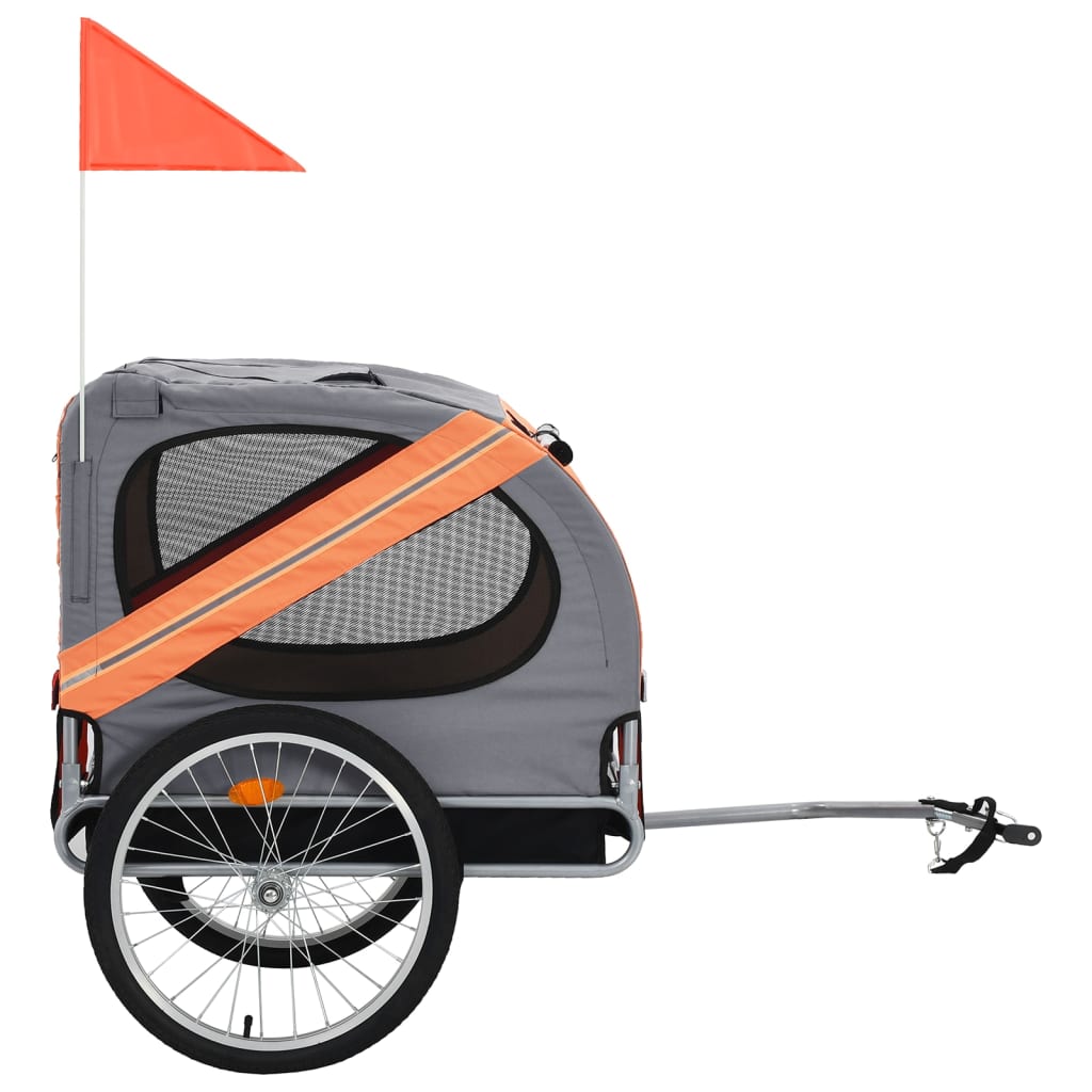 Remorque vélo pour chiens orange et gris