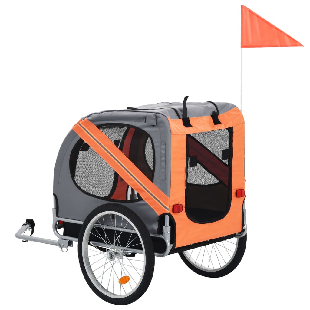 Remorque vélo pour chiens orange et gris