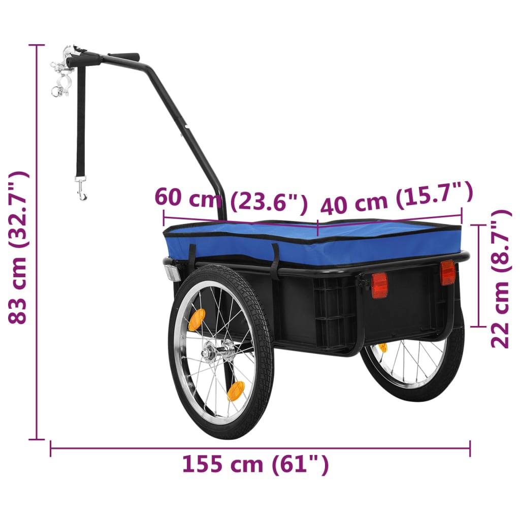 Remorque à vélo et chariot à bras 155x60x83 cm bleu acier