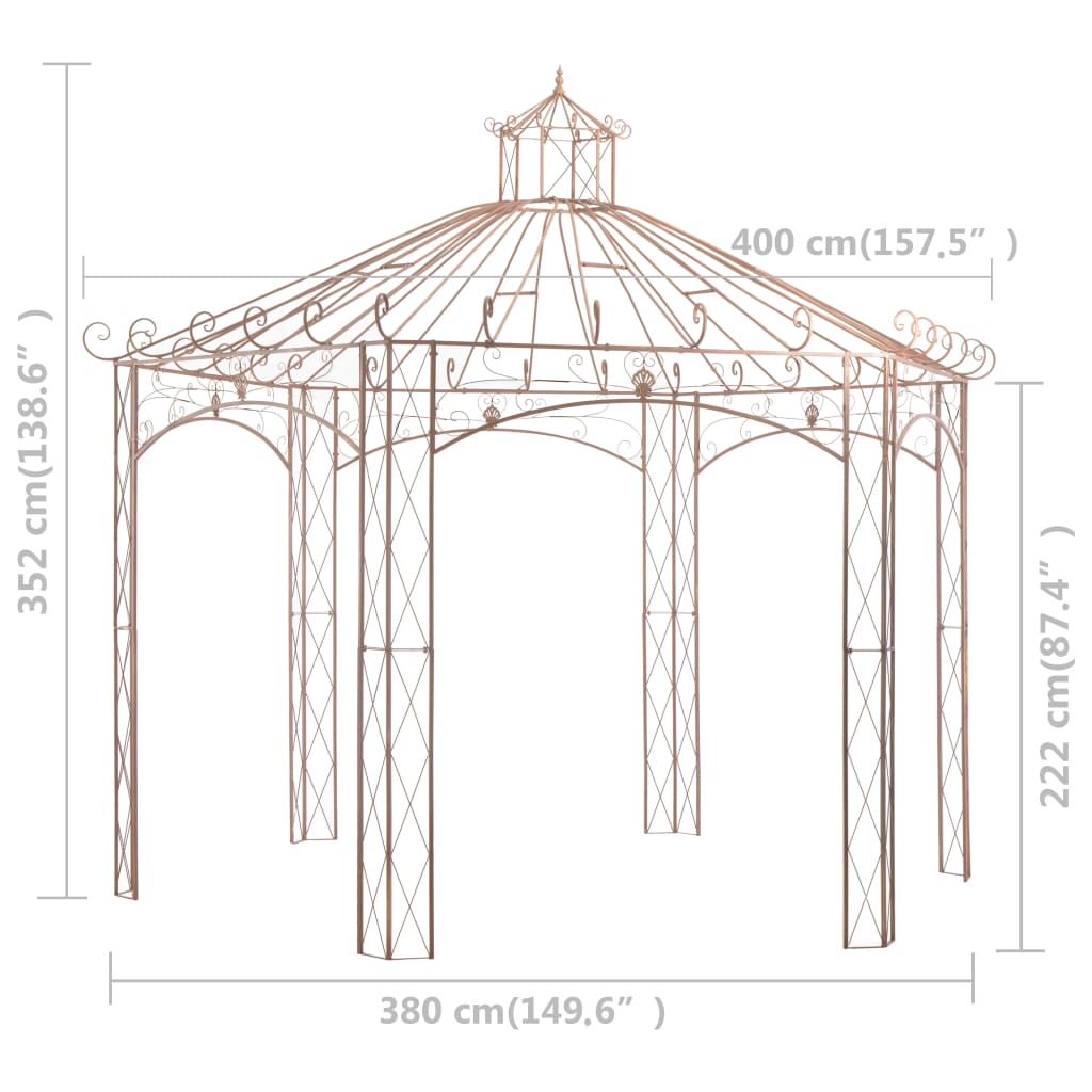 Pavillon de jardin marron antique 4 m en fer