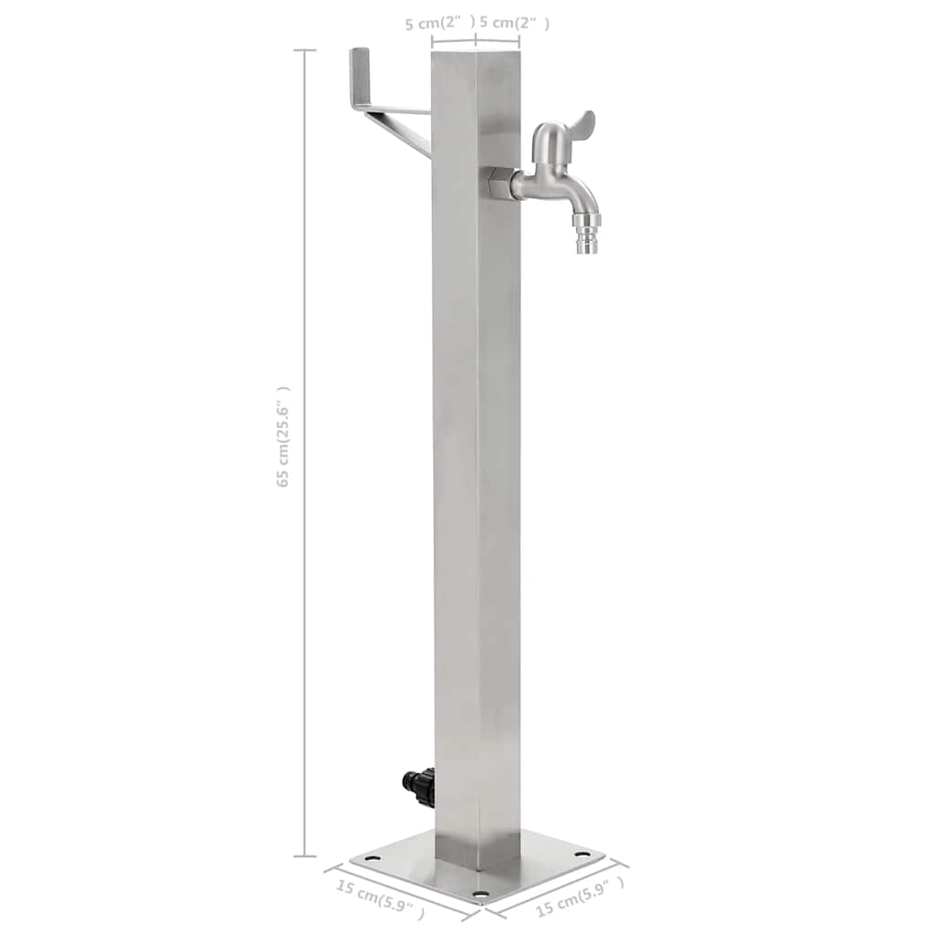 Garten-Wassersäule Edelstahl Quadratisch 65 cm