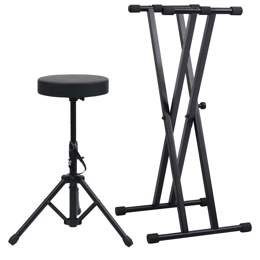 Doppelstrebiger Keyboard-Ständer und Hocker Set Schwarz