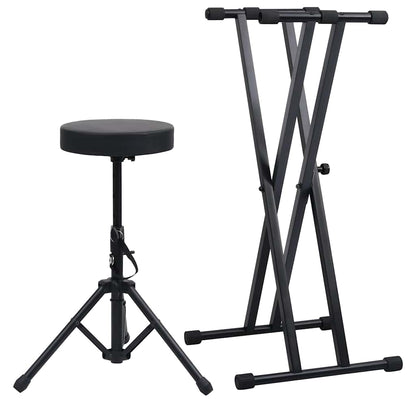 Doppelstrebiger Keyboard-Ständer und Hocker Set Schwarz