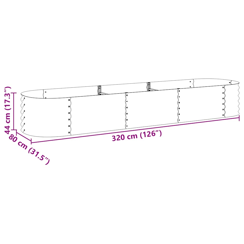 Lit surélevé de jardin 320x80x44 cm acier galvanisé argent