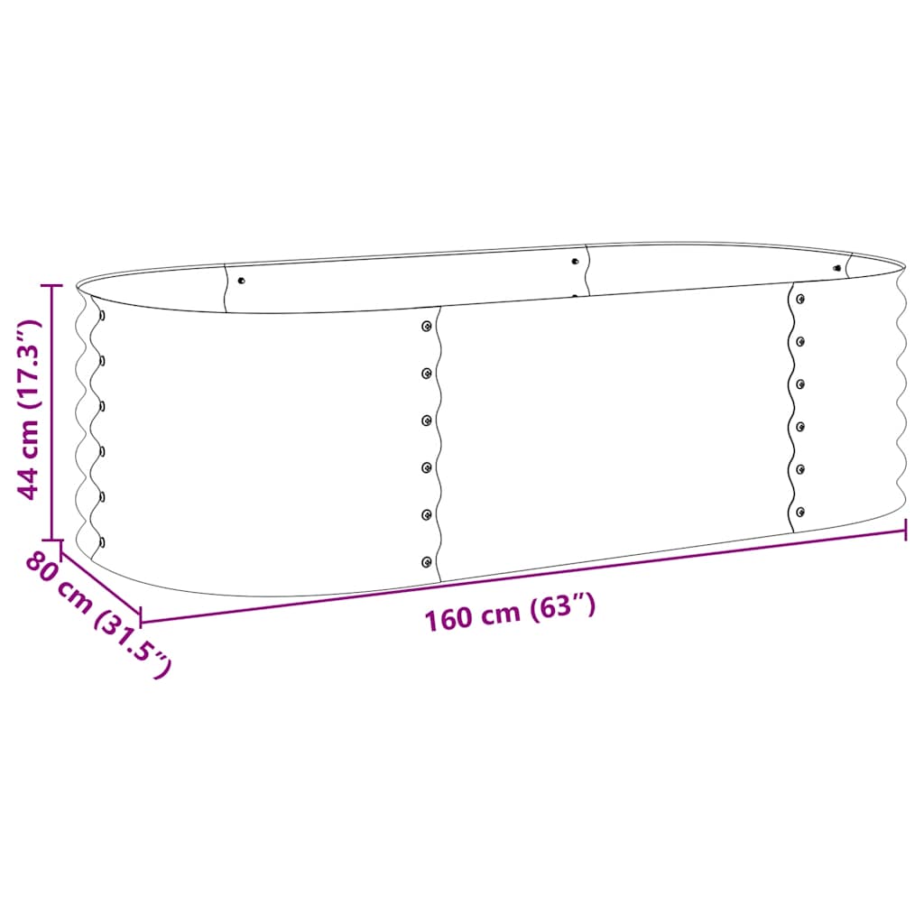 Plate-bande surélevée de jardin 160x80x44 cm acier galvanisé argent