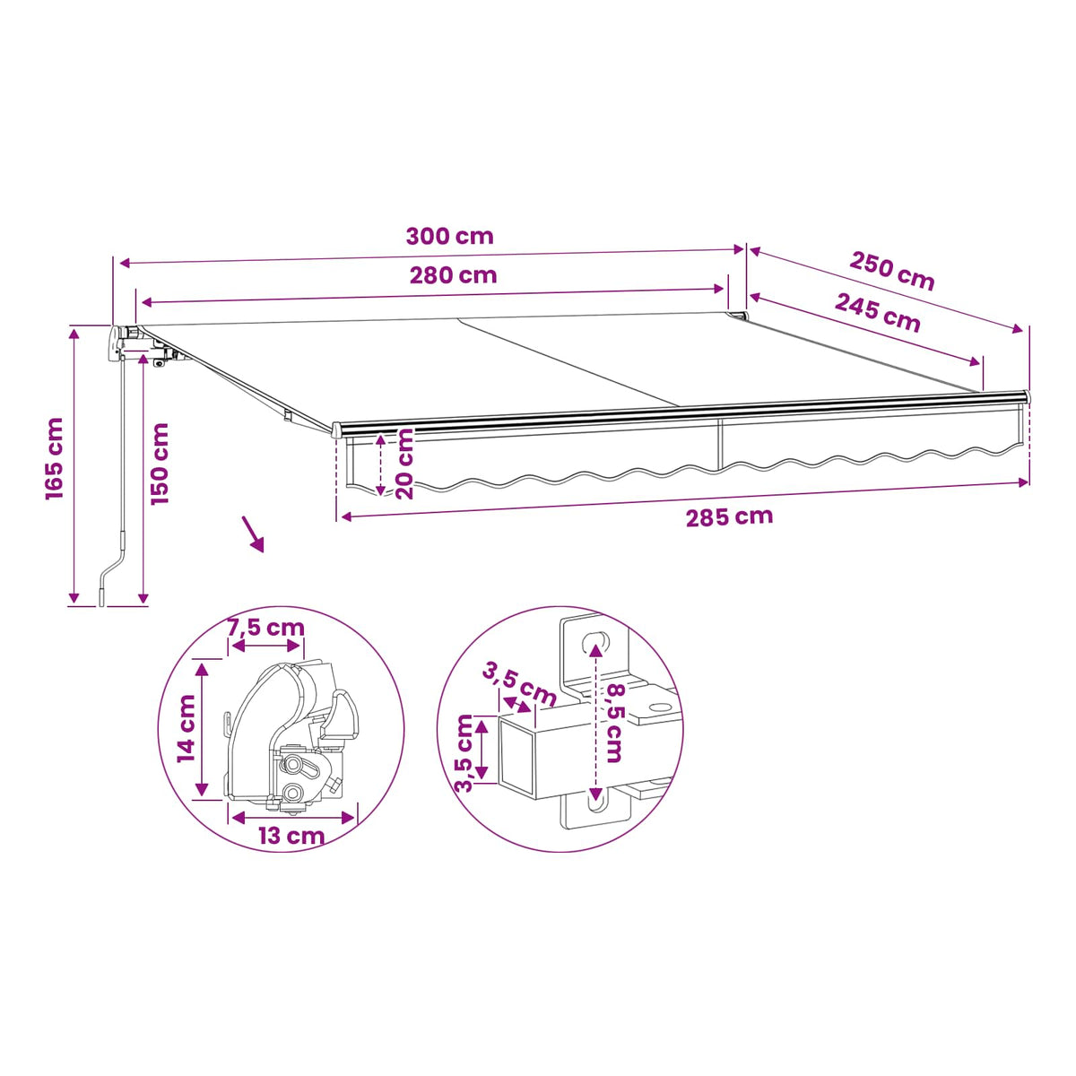Gelenkarmmarkise Handbetrieben 300 cm Blau/Weiß