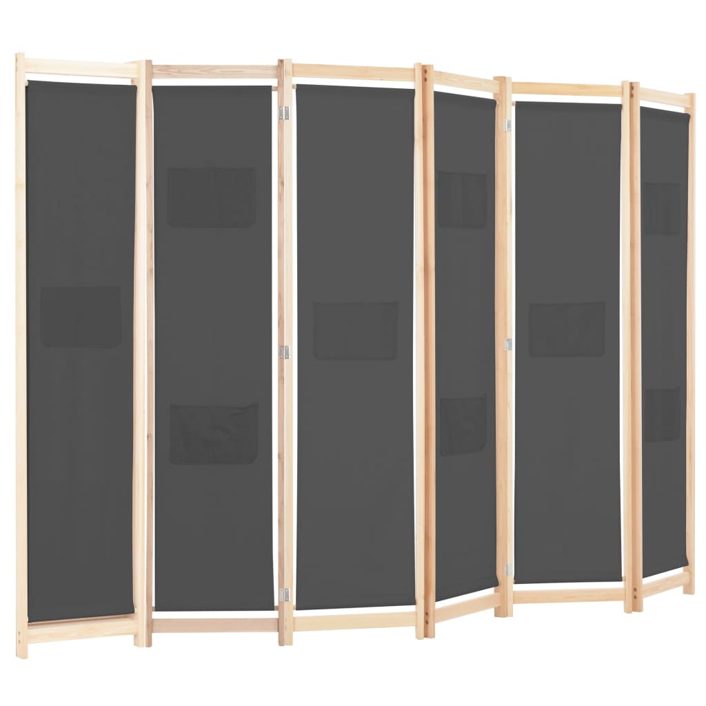 Paravent 6 pièces gris 240 x 170 x 4 cm tissu