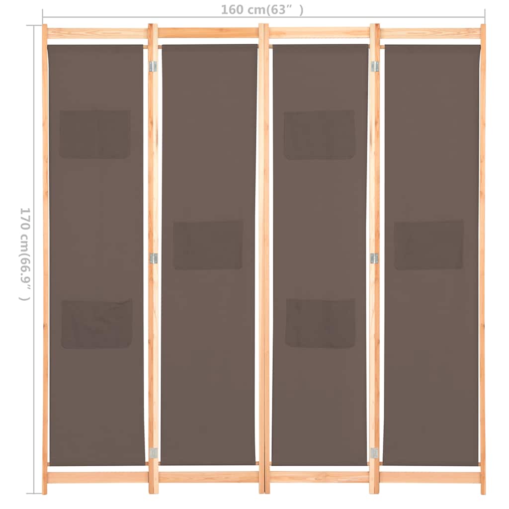 4-teiliger Raumteiler Braun 160 x 170 x 4 cm Stoff