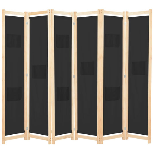 Paravent 6 pièces noir 240 x 170 x 4 cm tissu