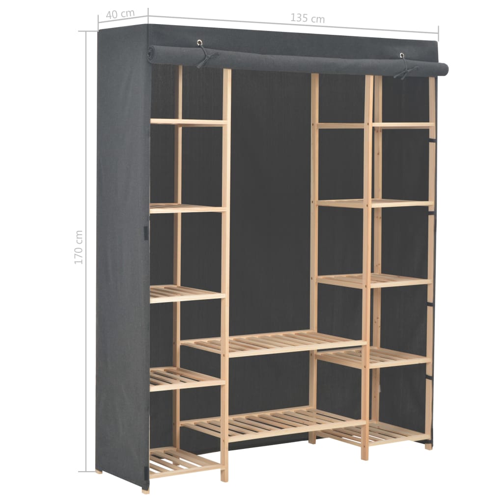 Wardrobe grey 135 x 40 x 170 cm fabric