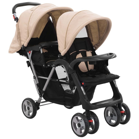 Tandem-Kinderwagen Stahl Taupe und Schwarz
