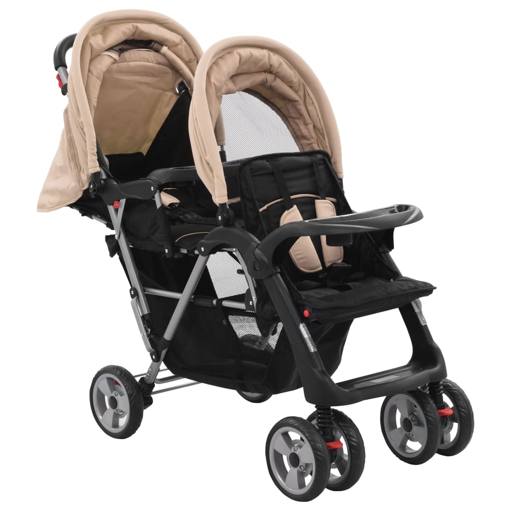 Tandem-Kinderwagen Stahl Taupe und Schwarz