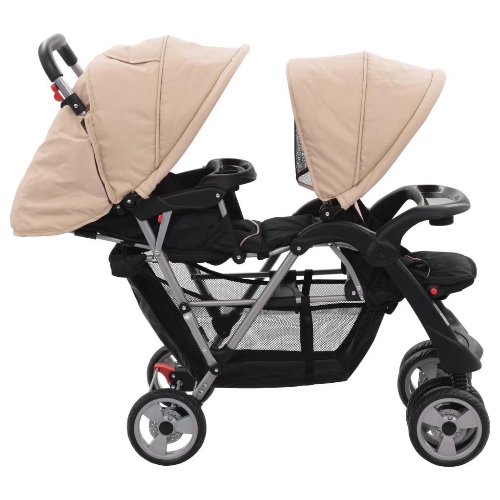 Tandem-Kinderwagen Stahl Taupe und Schwarz
